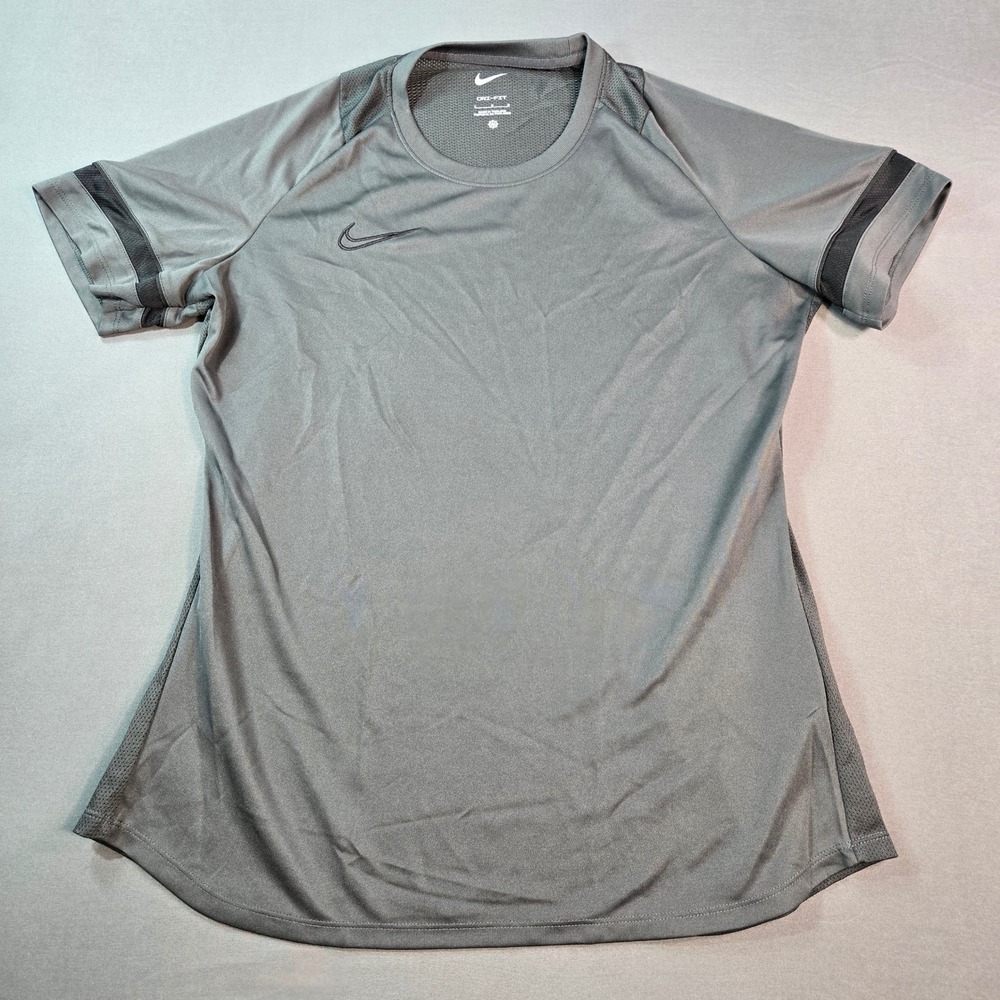 Nike Dri-FIT Women Training Shirt Gray Short Sleeve Mesh Athletic Top Size Large